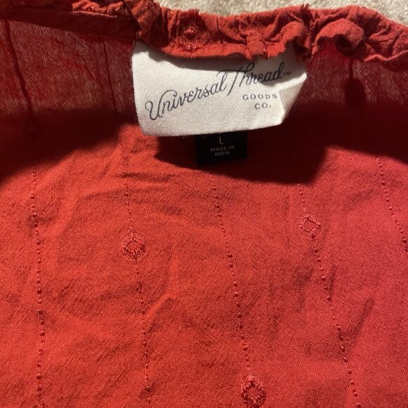 Universal Thread Blouse Womens Large Puff Sleeve Embroidered Burnt Orange Red - Picture 2 of 9